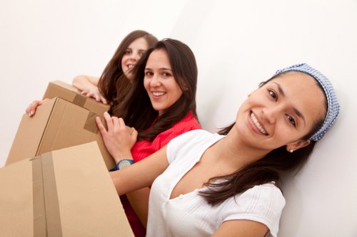 Packed office equipment ready for a Barnet business move